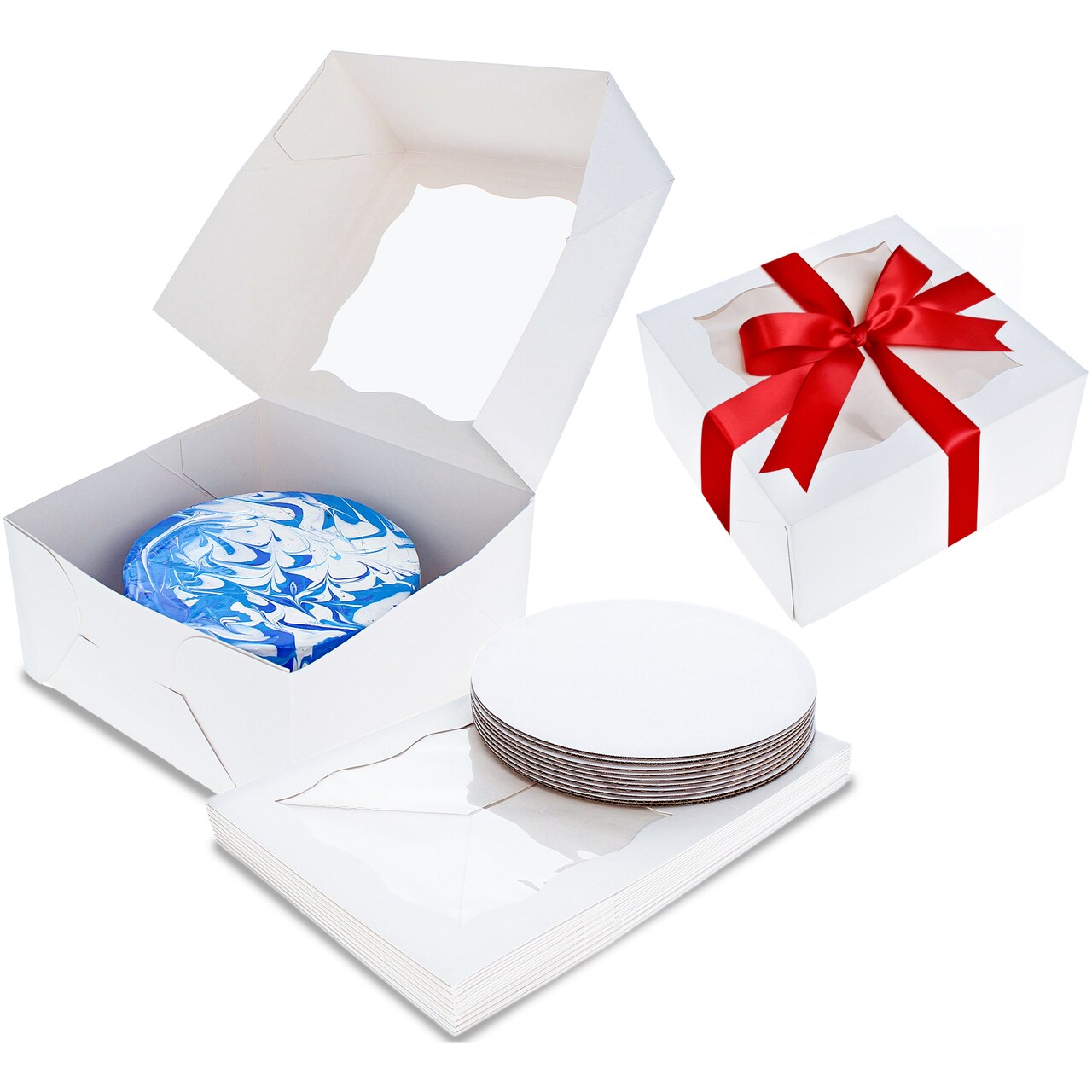Spec101 Square Cake Boxes with Window - 10pk Cake Boxes with Cake Board